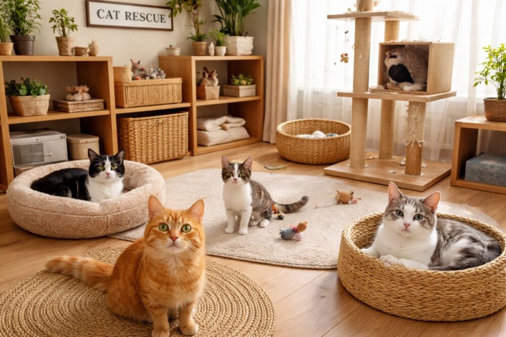 保護猫４匹AI画像